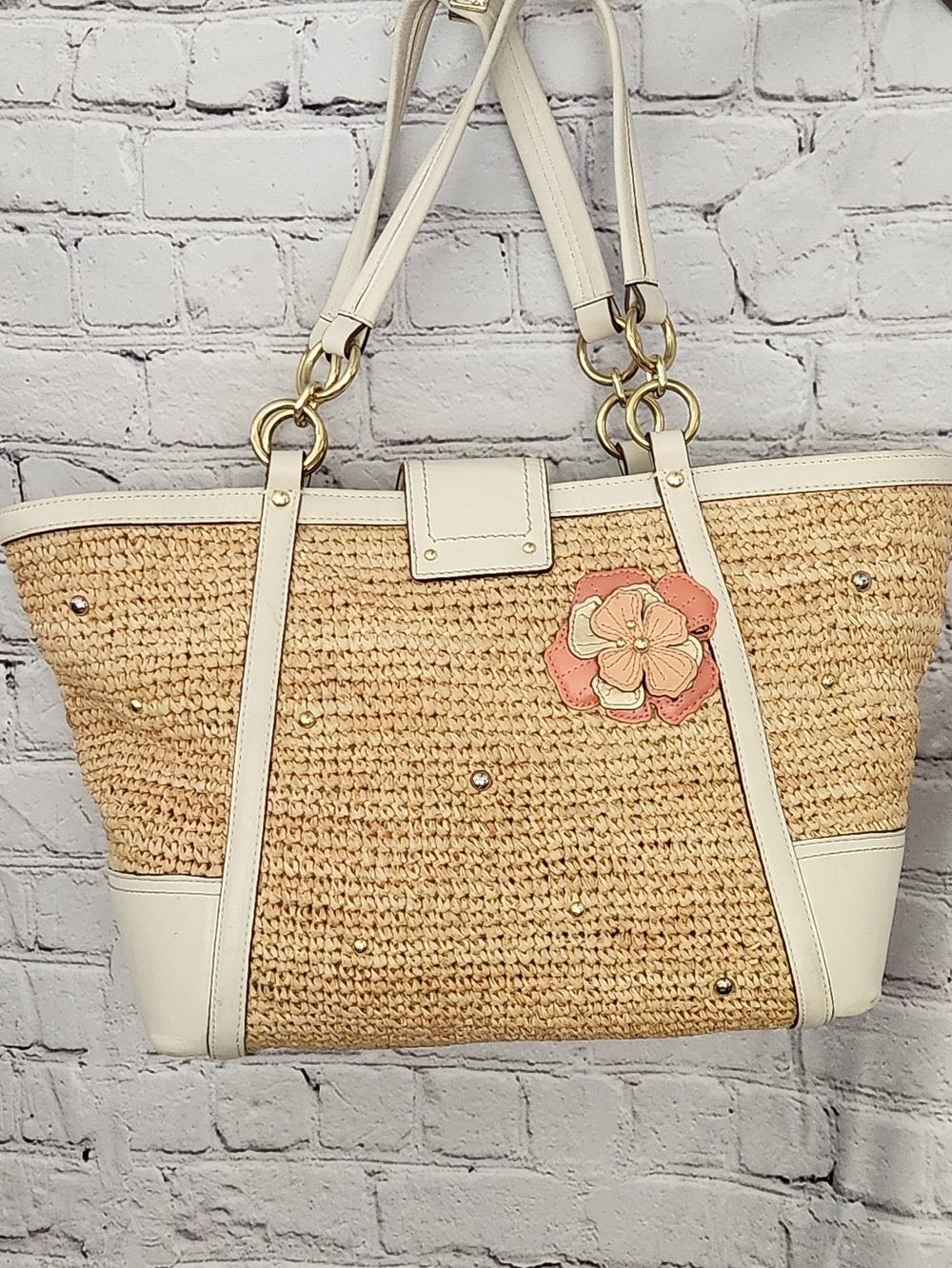 Coach Hamptons Weekend Straw Applique Tote Bag #19347 - Picture 6 of 16